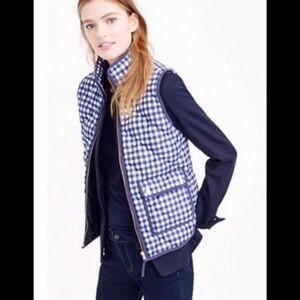 J. Crew Women's Quilted Excursion Puffer Vest Down Feathers Blue Gingham XS